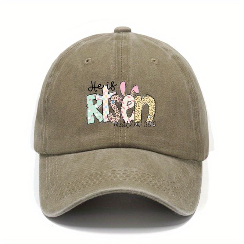 He Is Risen Easter Bunny Religious Baseball Cap Christian Washed Unisex Casual Adjustable Hat