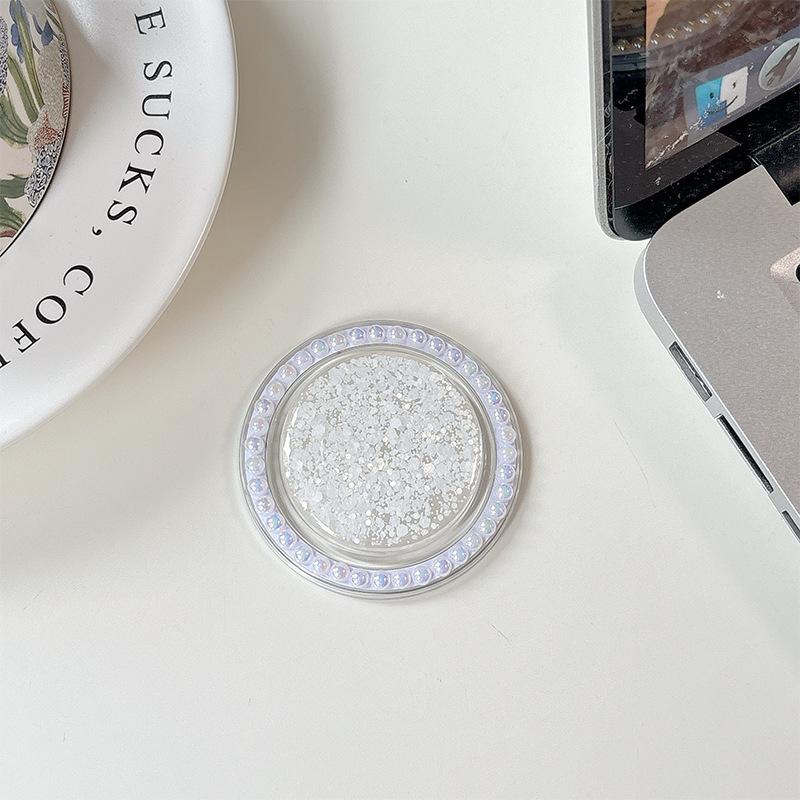 Creative Solid Color Epoxy Pearl Sequin Glitter Mobile Phone Airbag Holder Magnetic Desktop Support Lazy Ring