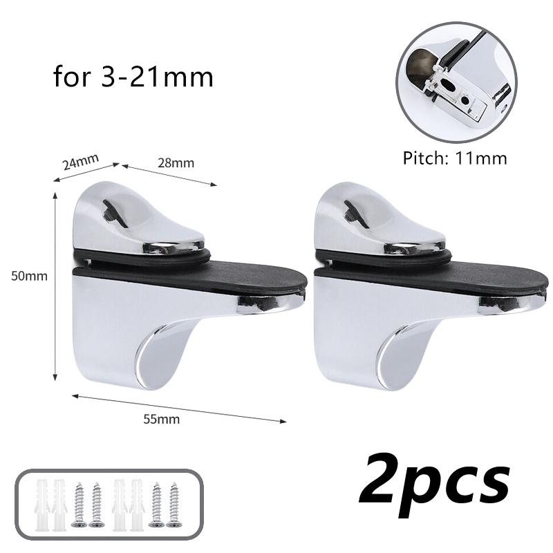 {Summer2}2Pcs Adjustable Metal Glass Clamps Wood/Glass Shelf Bracket Wall Mount Floating Clip Anti-Slip Support Partition Clamp