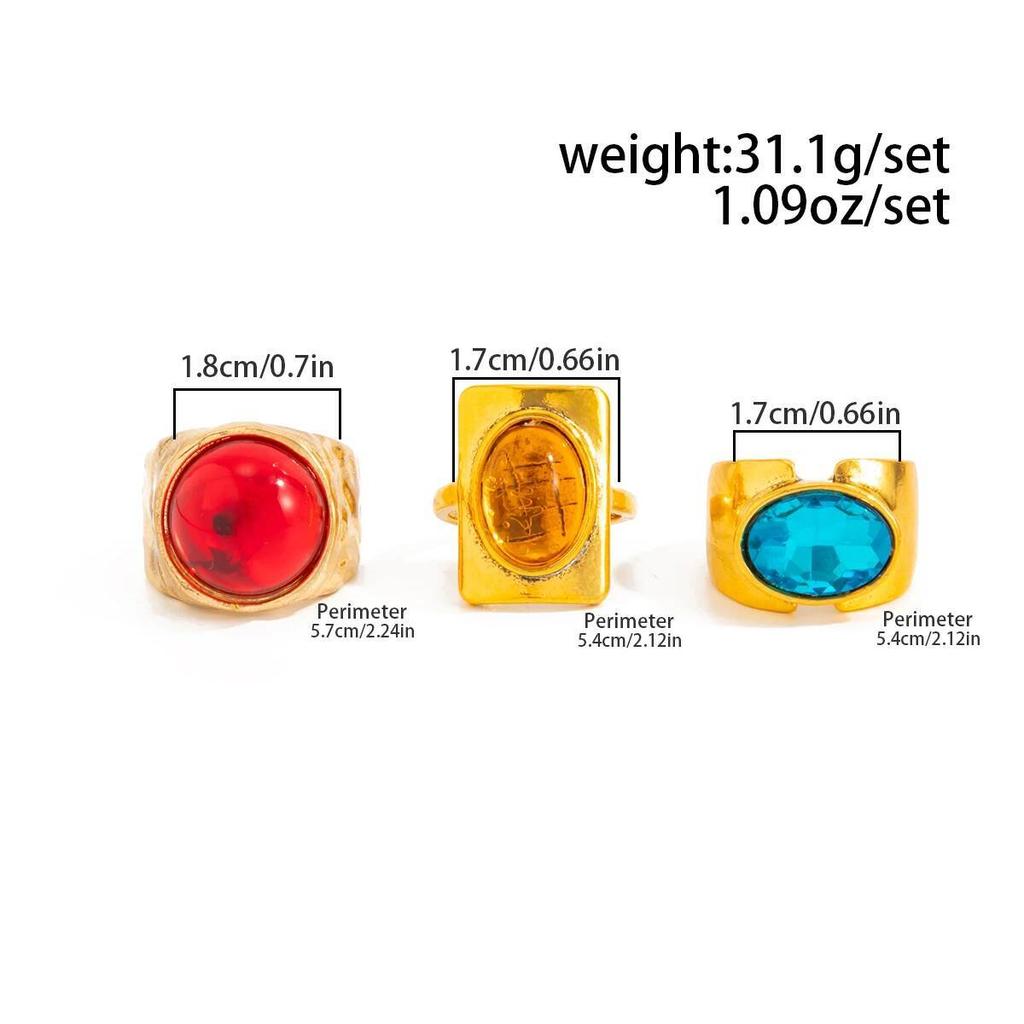 Salircon Luxury Classic Colorful Acrylic Rhinestone Rings Women Vintage Gold Color Metal Knuckle Chic Rings Couple Y2K Jewelry