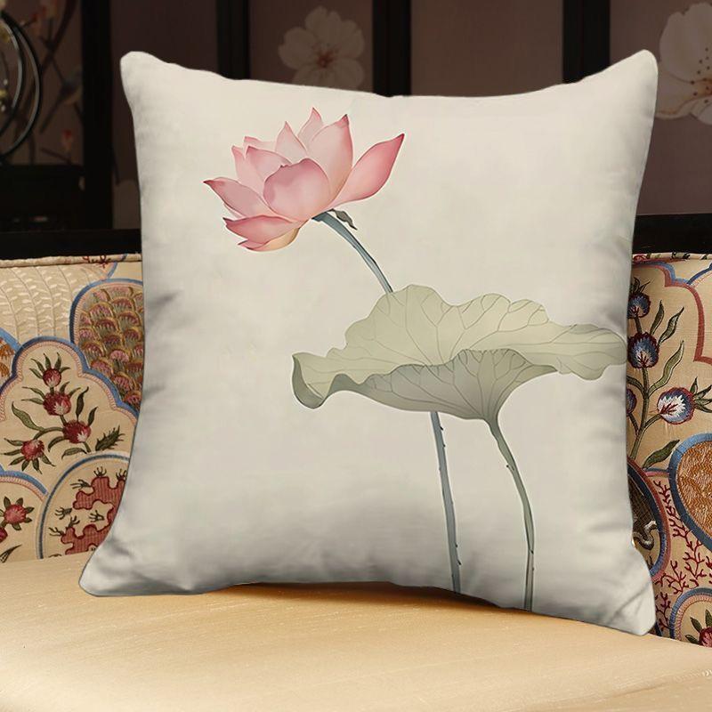 "Elegant Lotus Floral Throw Pillow Covers - Traditional Chinese Style Cushion Cases for Home Decor"