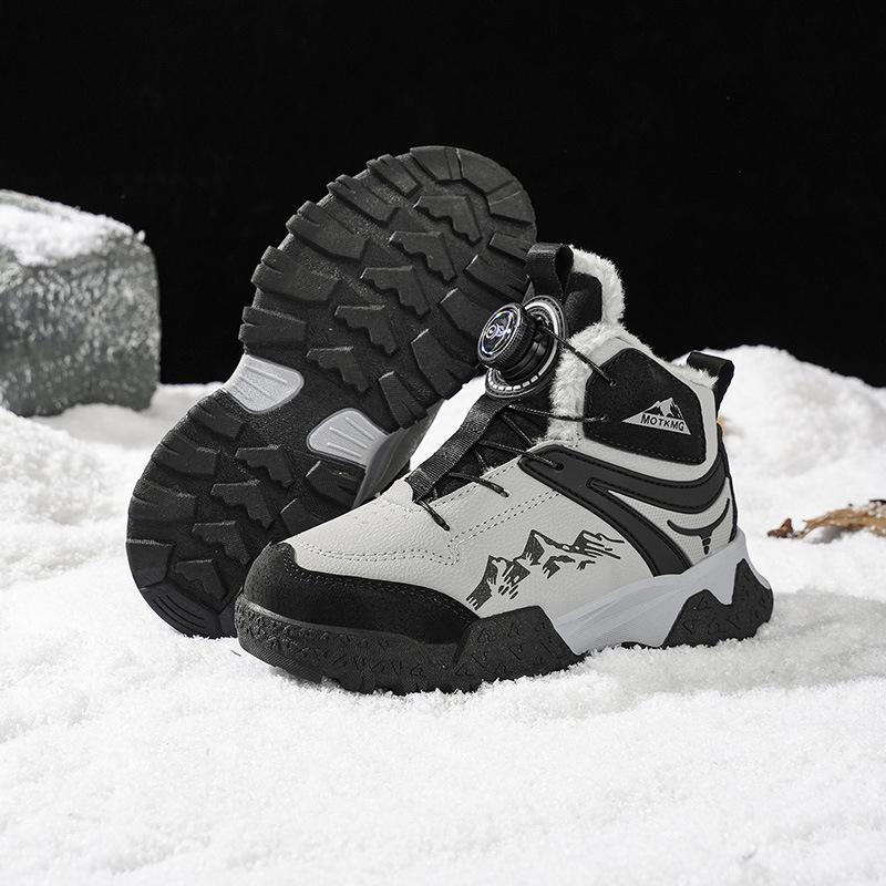 Kids' Pink Lace-Up Plush Snow Boots - High-Top, Thickened, Warm Winter Shoes for Girls.