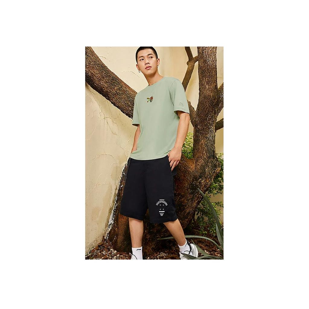 Li-Ning High Exam Series Cartoon Print Crew Neck Casual T-Shirt Men Tops Desert-Green AHSS367-5