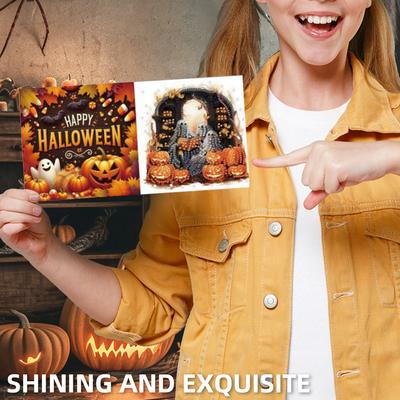 6PCS DIY Halloween Theme Diamond Art Greeting Cards Diamond Art Handmade Cards for Christmas Birthdays Thanksgiving and Holidays