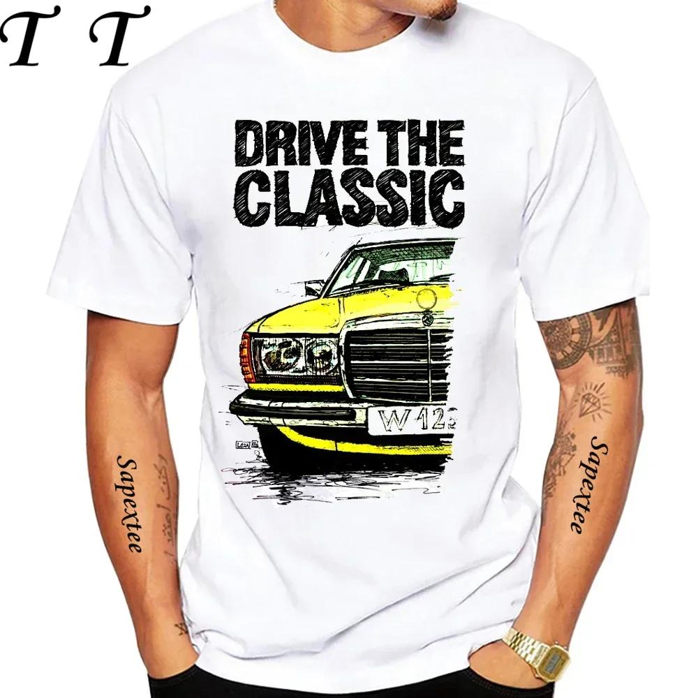 New Men Short Sleeve Drive The Classic Germany Old W123 W124 R129 T-Shirt Hip Hop Boy Casual White Tops 70's Vintage Car Tees