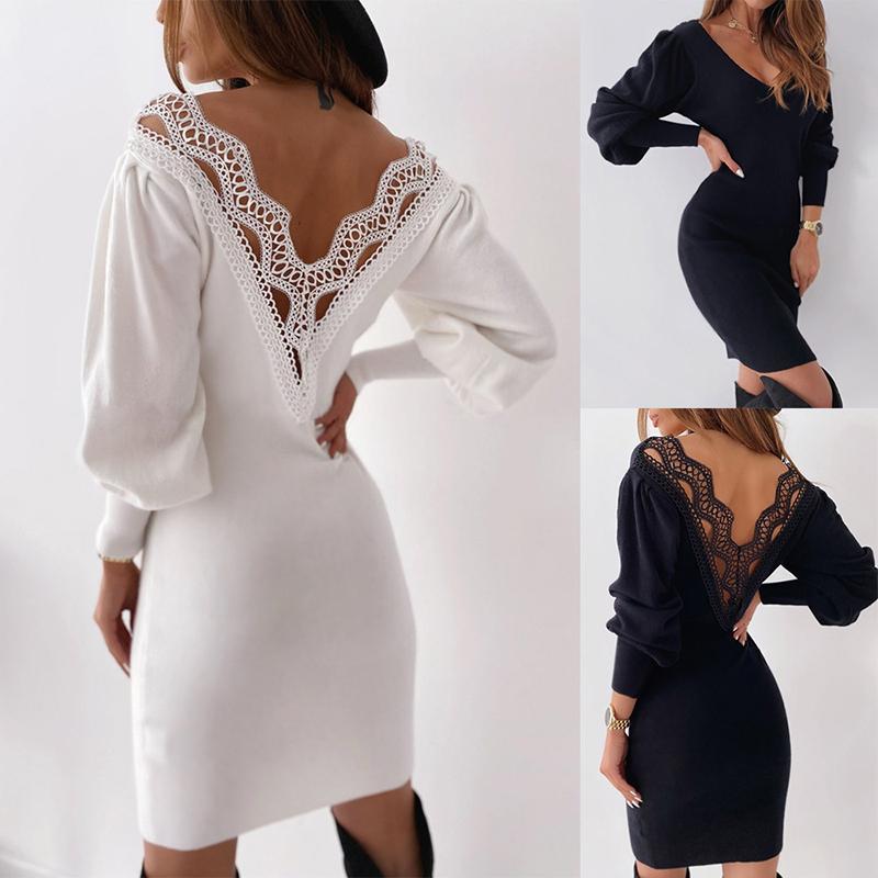Mujeres Sexy Backless Hollow Out Encaje V-cuello Slim Fit Vestido Casual  Vestidos de fiesta comprar a buen precio — entrega gratuita, reseñas reales  con fotos — Joom
