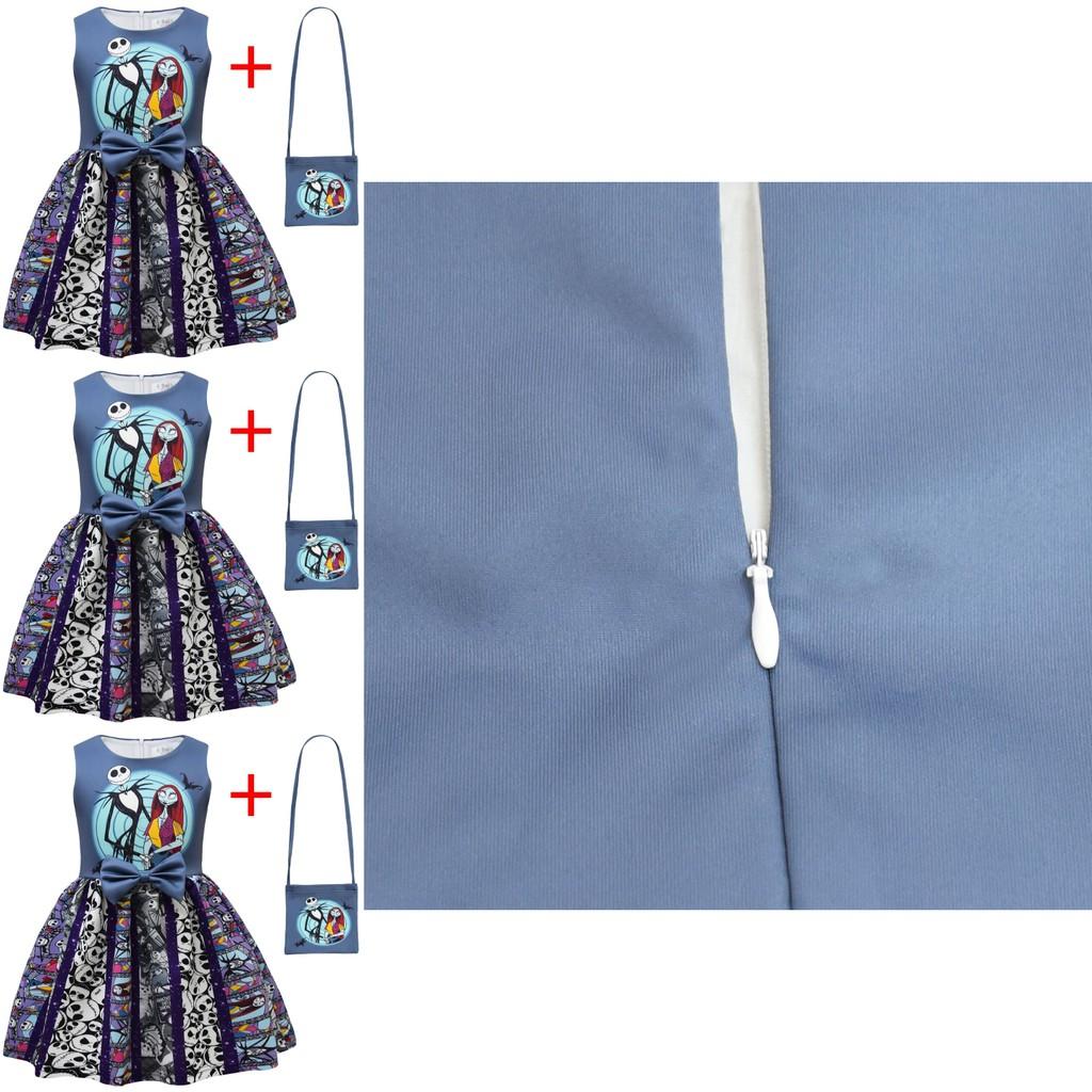 The Nightmare Before Christmas Halloween Princess Dress With Bow And Bag For Girls Age 3 To 8