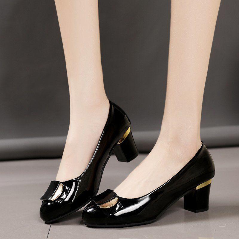 Zapatos De Mujer Fashion Sweet White Patent Leather Office Career Square Heel Shoes for Women Lady Casual Shoes Ab153