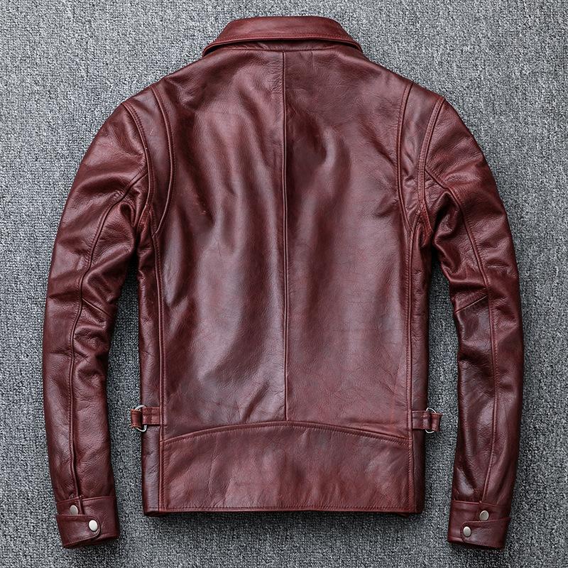 Men's Genuine Leather Jacket, First-layer Cowhide Retro Nostalgic Lapel Motorcycle Leather Jacket