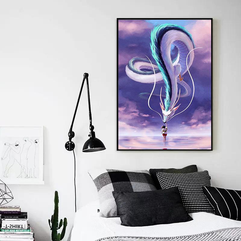 Japan Anime Movie Spirited Away Poster Canvas Painting White Dragon Ogino Chihiro Wall Art Living Room Home Decoration Cuadros