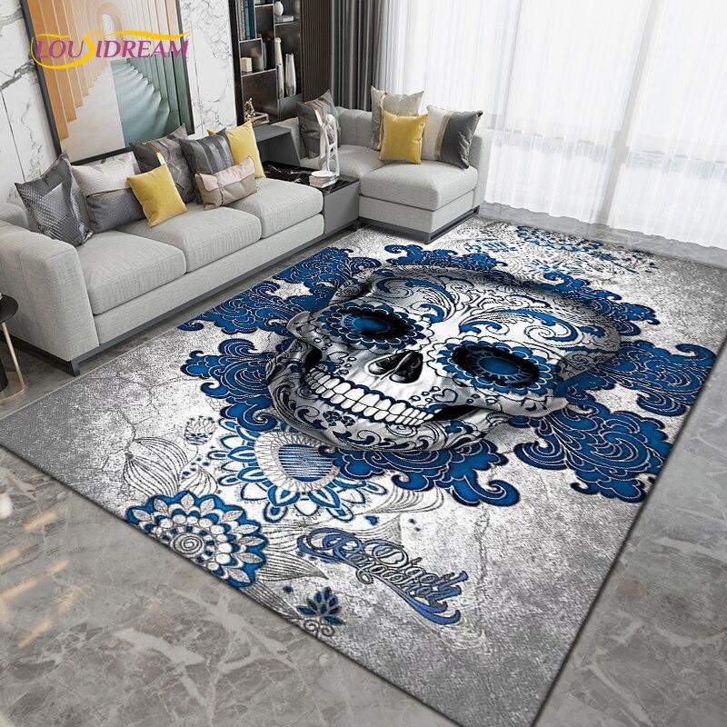 Horror Skull Art Area Rug,Carpets for Living Room Bedroom Decoration, Sofa Chair Cushion Rug,Kitchen Bathroom Non-slip Floor Mat