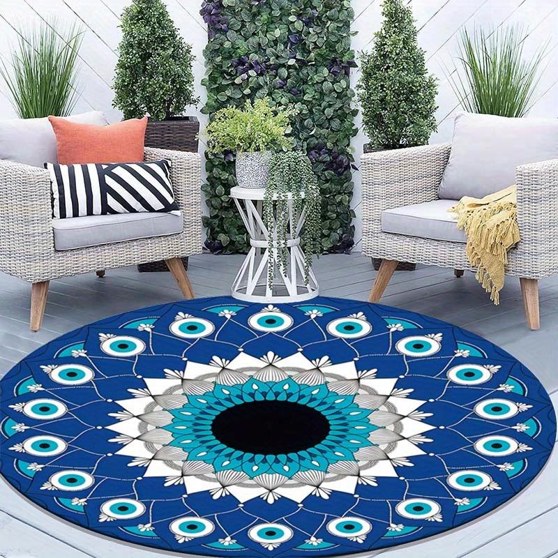 Blue Mandala Eye Pattern Round Rug Outdoor Indoor Garden Patio Decor Geometric Design Anti Slip Floor Mat Bohemian Style Carpet 60cm