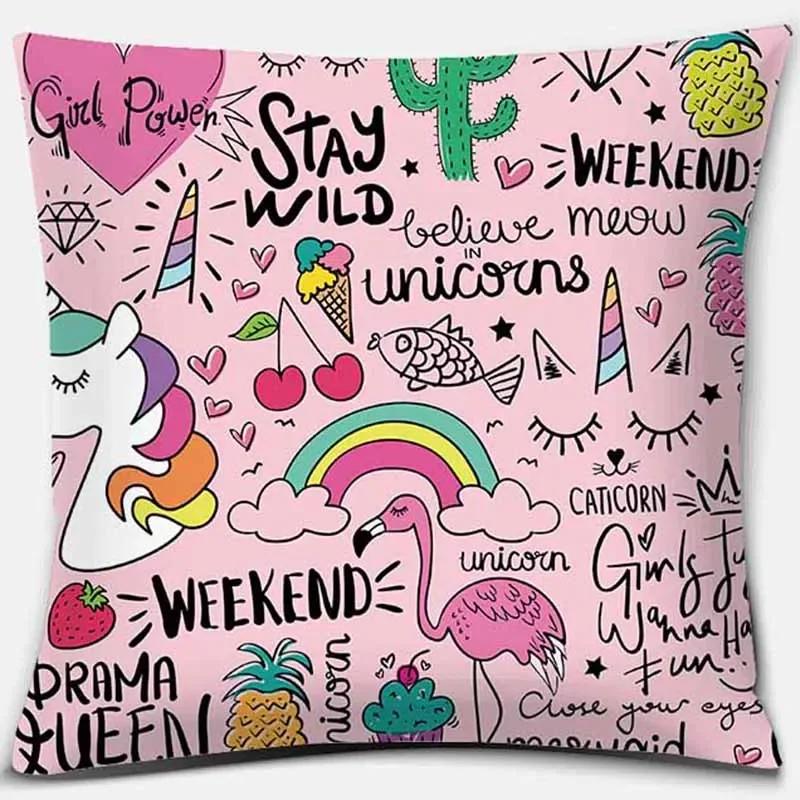 Home Decor Pink Printed Square Polyester Pillowcase Car Sofa Cushion Cover For Bedroom Living Room Sofa X