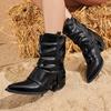 Fashion Mid-Tube Boots Autumn New Pointed Rivet Non-Slip Wear-Resistant Block Heel Single Boots