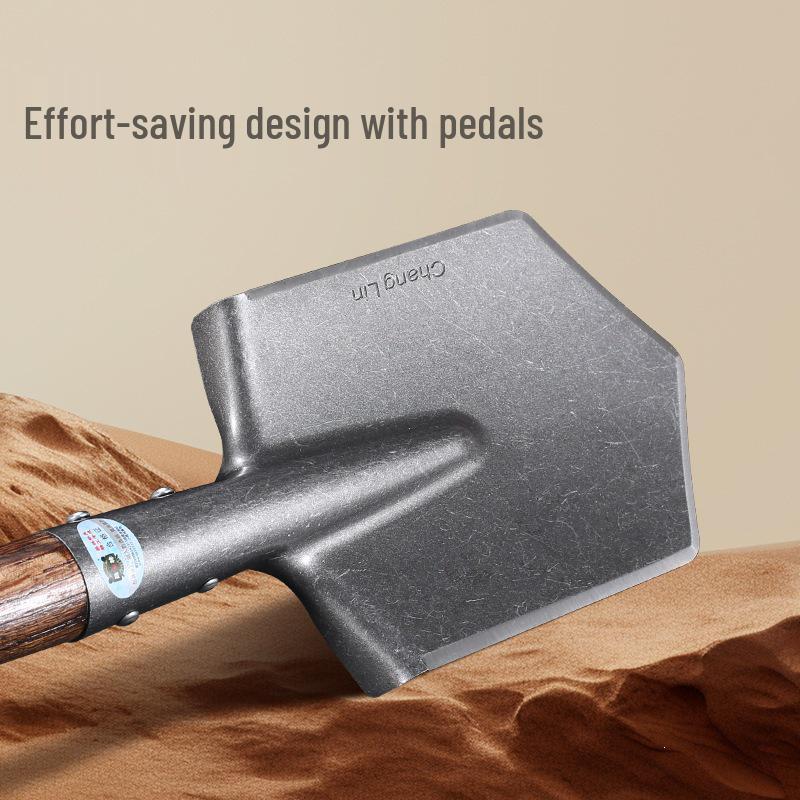 106b Polished Russian-Style Small Manganese Steel Shovel with Carbonized Green Steel and Wood Handle for Military Engineering and Outdoor Use