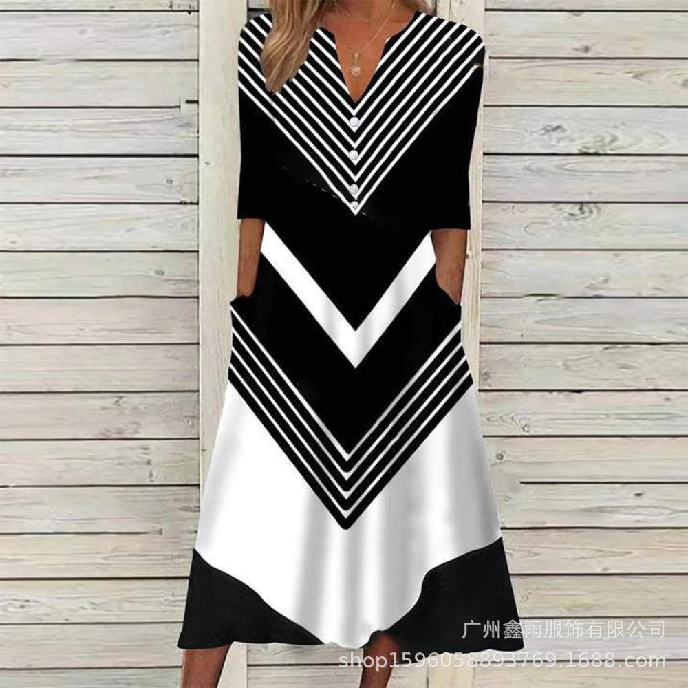 2026 summer European and American foreign trade new skirt Amazon independent explosive printing pocket dress short sleeve wholesale S