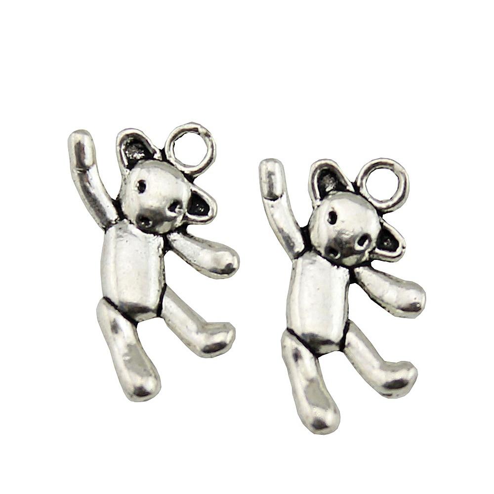 

10шт Подвески Медвежонок Подвески Античное Серебро Цвет Цинковый Сплав 19X10мм