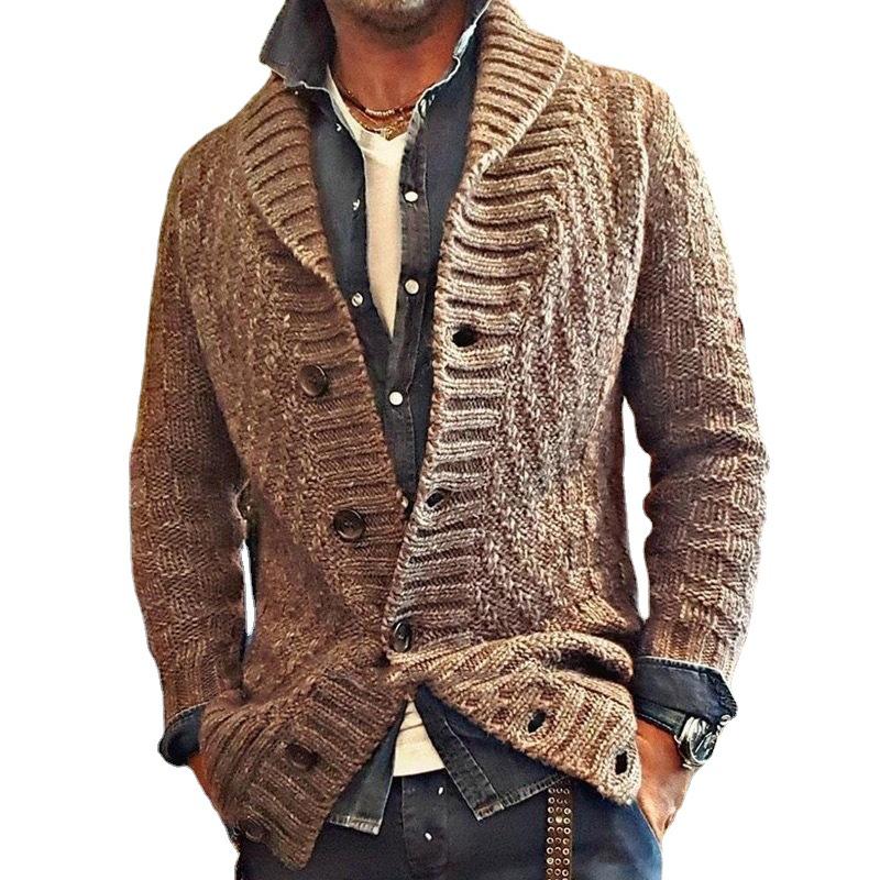 2025 Autumn/Winter Men's Retro Lapel Knit Cardigan - European and American Style