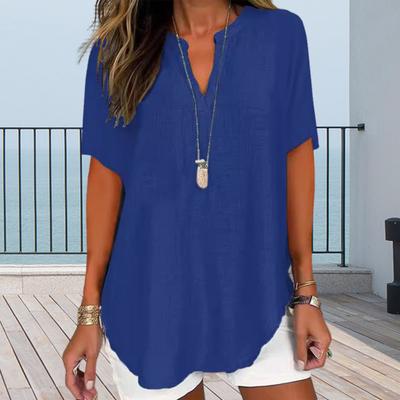 Camicia da Donna Scollo a V Manica Corta Vestibilità Ampia Stile Casual Camicia Tinta Unita Maglietta Elastica Indossabile Tutti i Giorni