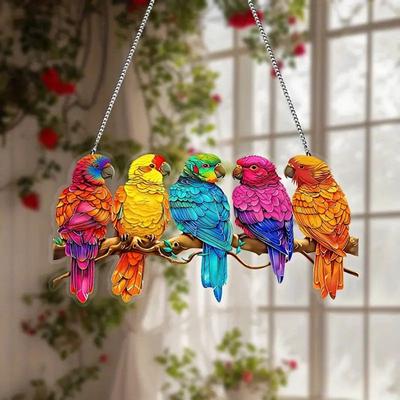 Akrilik Ağaç Papağan Dekoru Renkli Papağan Kuşu 2D Düz Sanat Noel Ağacı Süsü Ev Ofis Bahçe Dekoru için