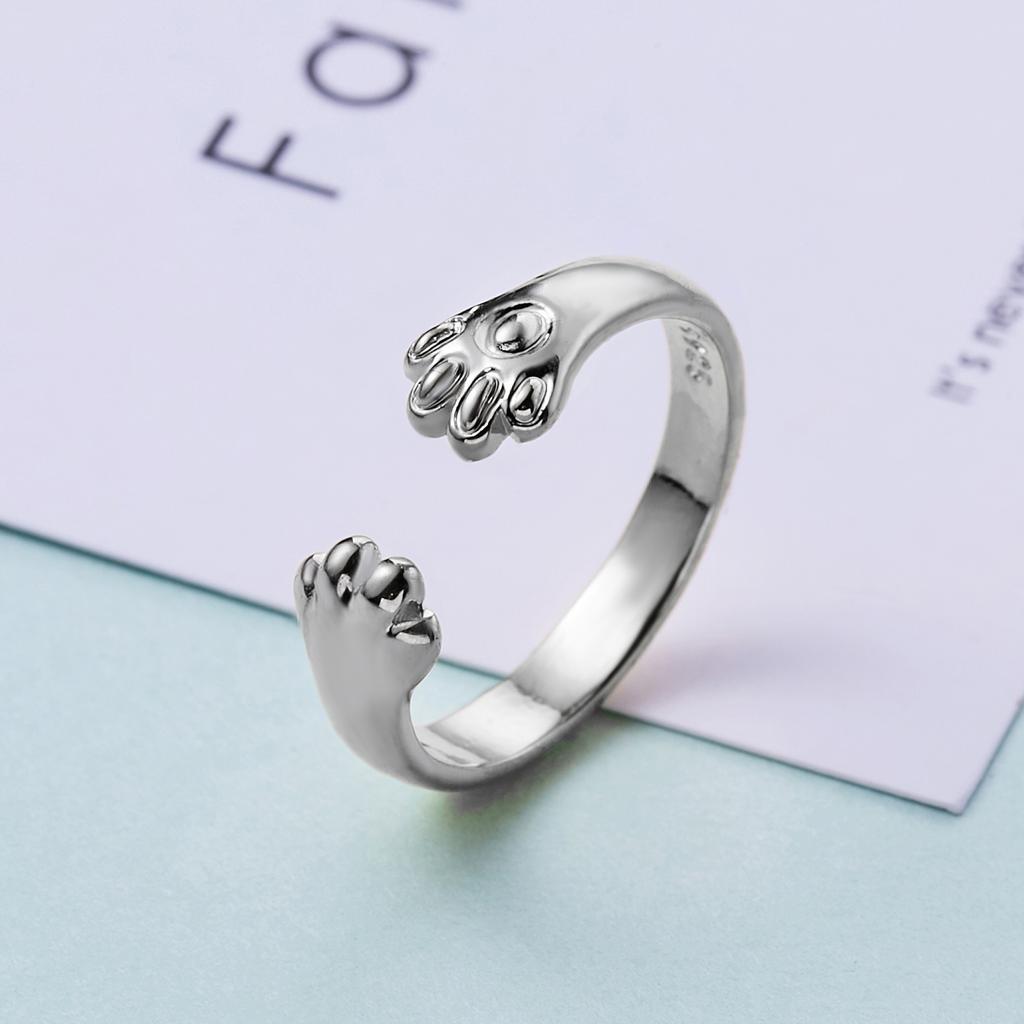 Fashion Women Finger Rings Pet Dog Paw Cat Ears Leaves Open Design Minimalist Ring Wedding Party Adjustable Ring Zircon Gift