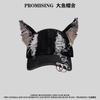 Designer y2k Wasteland-style personalized denim baseball cap with iron rings and holes, women's street-style cap with 3D ears
