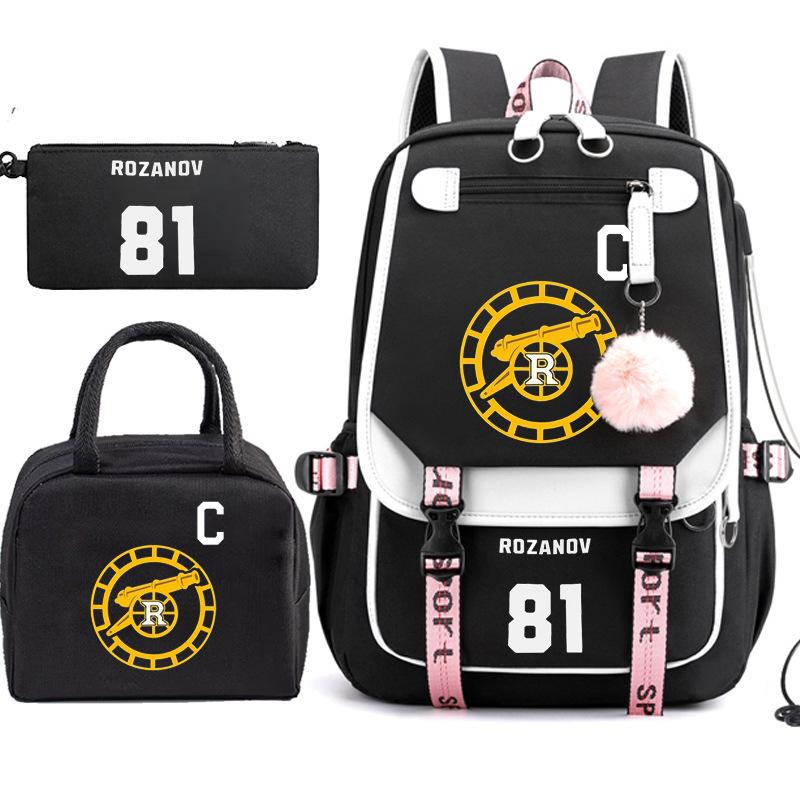 Large Capacity Schoolbag with Shoulder Strap; Student Three-piece Pencil Case Set