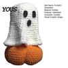 Fall Home Accents Knitted Ghost Pumpkin Ornament, Handmade Cute Crochet Figurine, Spooky Ornaments Festive Miniature Handicraft Ornament for Halloween