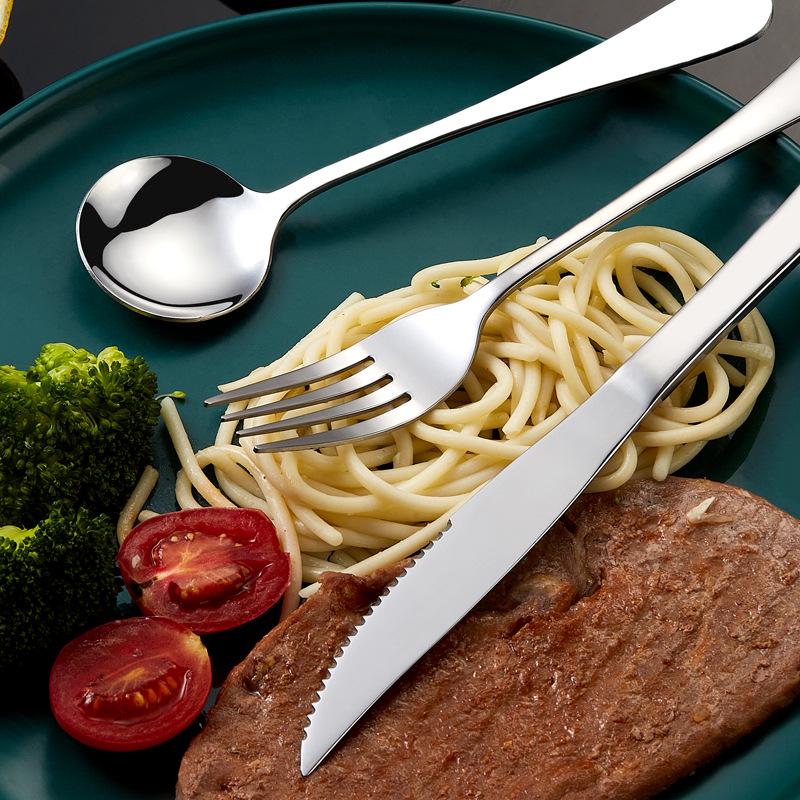 1010 Stainless Steel Cutlery Set: Long-Handle Fork, Soup & Dessert Spoon