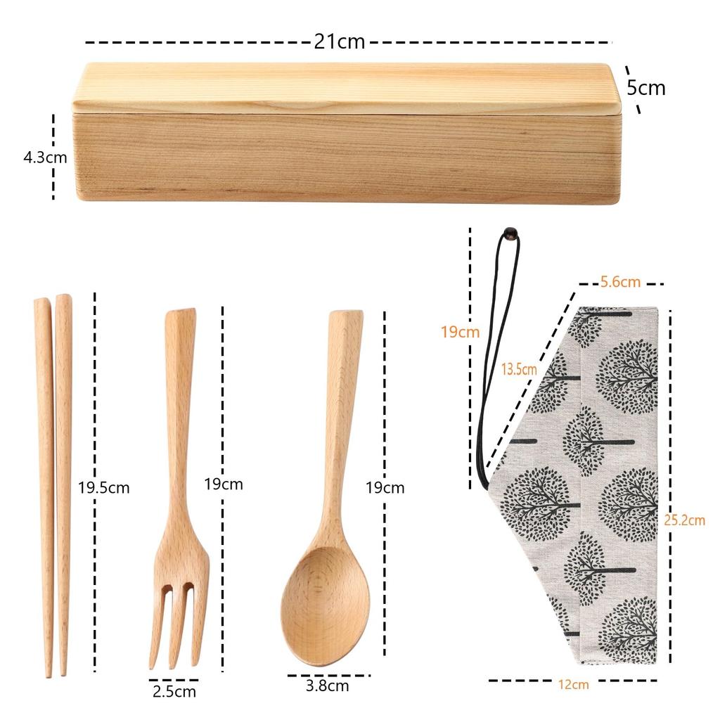 Natural wooden chopsticks set spoon and fork set Comes with wooden box and chopsticks bag Chopsticks,