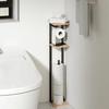 Druvia Toilet Paper Holder, Stand Type, with Spare Paper Storage, Toilet Storage Rack, Waterproof Wooden Top, Metal Frame, Slim Design, 15cm Width x 8