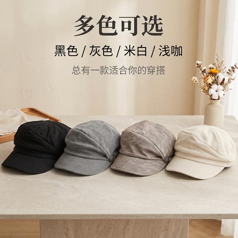 Autumn and winter retro round label hat women's literary and artistic face small octagonal hat casual commuting versatile cap