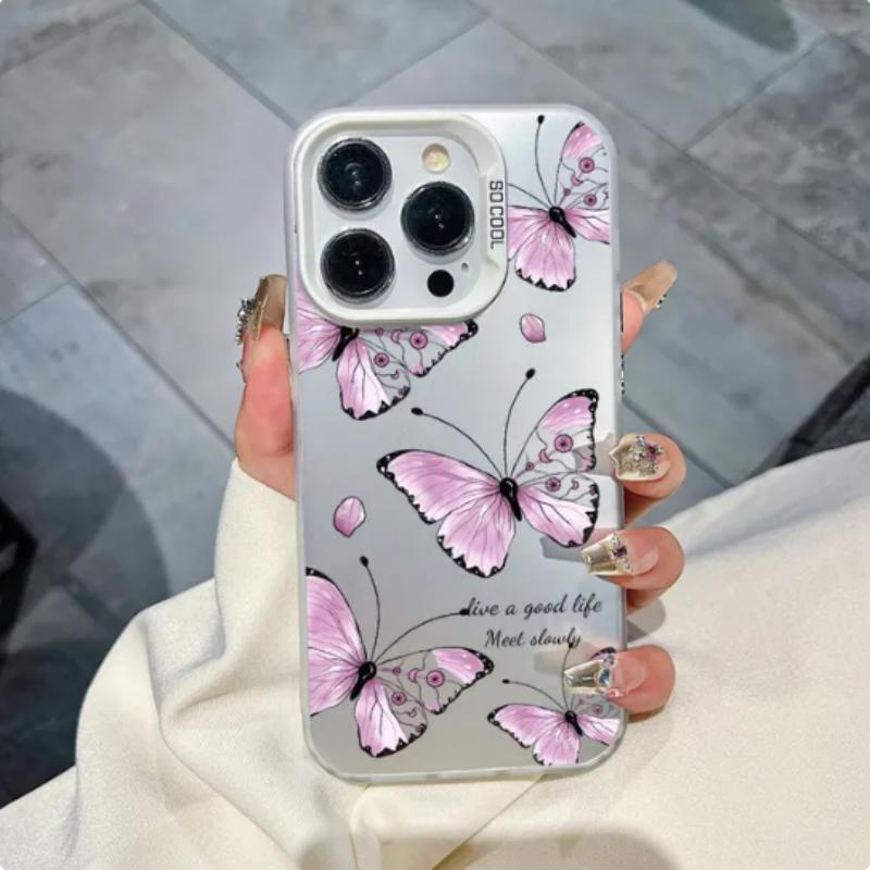 Fashion Butterfly Black Purple Color IMD Phone Case For iPhone 16 15 14 13 12 11 Pro Max XS X XR 7 8 SE plating Cover