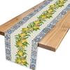 Summer Lemon Blue Tiles Linen Table Runner Party Decor Watercolor Floral Fruit Leaves Kitchen Dining Table Runners Home Decor