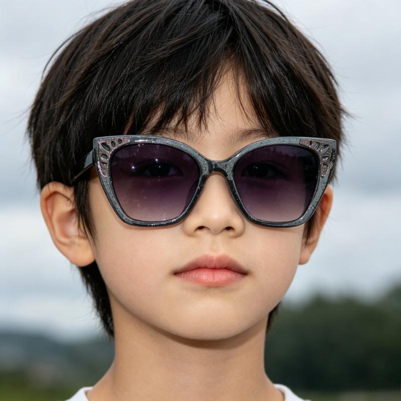 Cute Children Cat Eye Sunglasses Glitter Bling Frame Anti‑UV Fashion Boys and Girls Beach Party Sun Glasses
