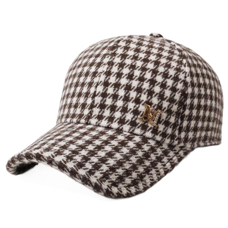 Unisex Plaid Wool Blend Baseball Cap Winter Warm Outdoor Sun Shade Hat