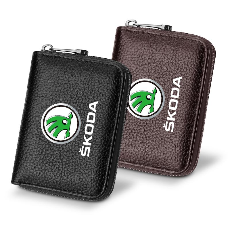 Leather Car Driver's License ID Card Bank Card Wallet Car Styling For Skoda Octavia Superb Rapid Kodiaq Karoq Fabia Kamiq Roomster Citigo