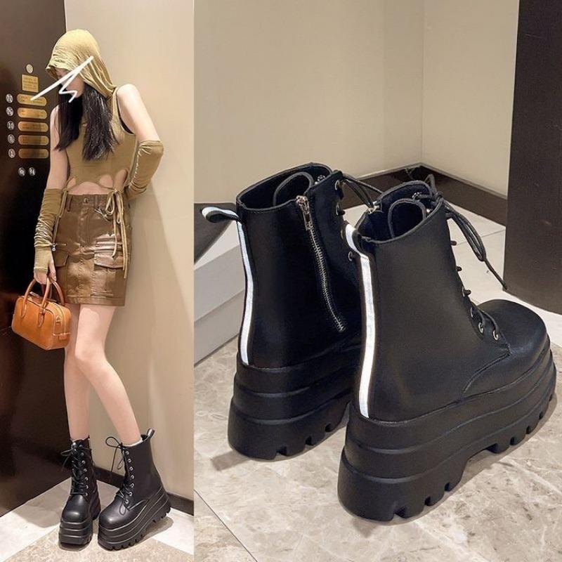 Chunky Platform White Ankle Boots Women Shoes Autumn Winter Pu Leather Booties Mujer Punk Thick Bottom Motorcycle Boots
