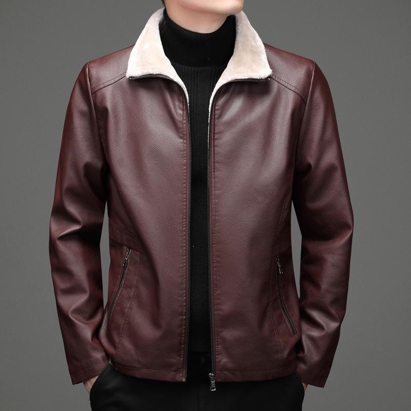Fleece thickened locomotive trendy men's leather jacket winter fashion warm casual leather jacket men