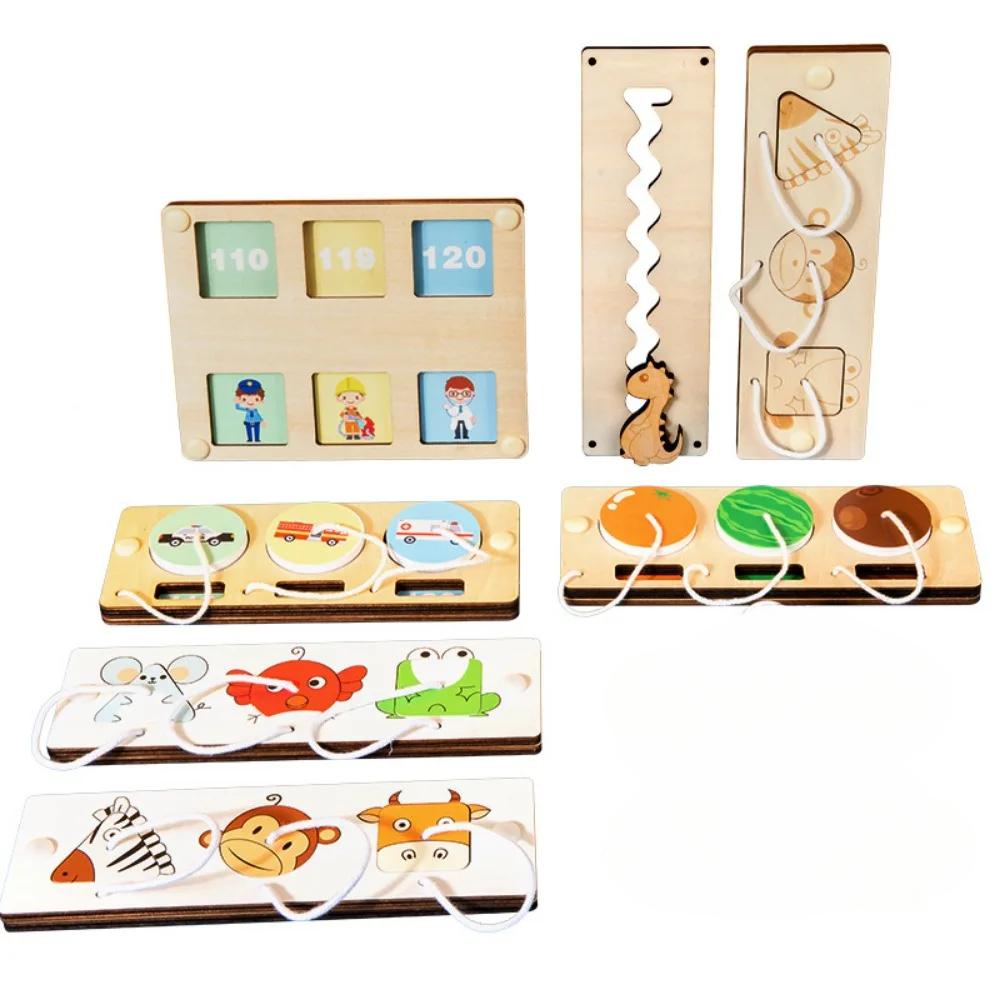 Dřevěná DIY aktivní deska pro děti Montessori odemykací západka dveří párovací puzzle Hračky pro rané vzdělávání a rozvoj dovedností pro děti