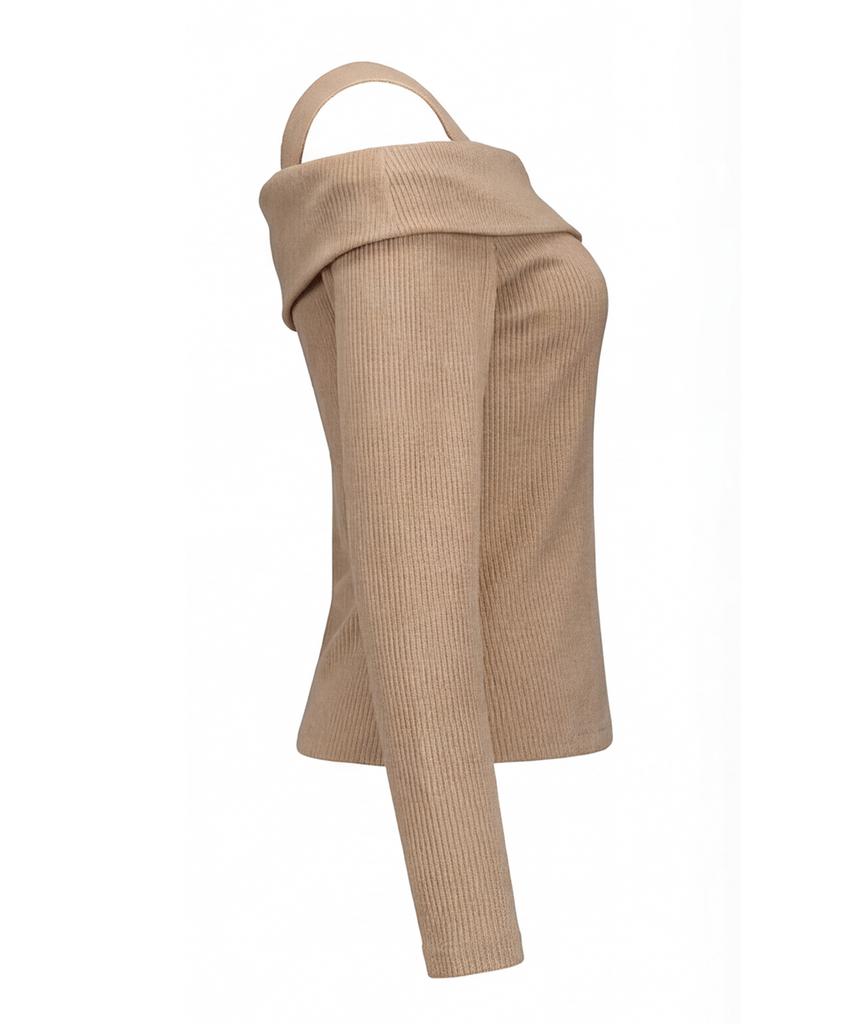 Myuleus Off-Shoulder Strap Knit [Beige]
