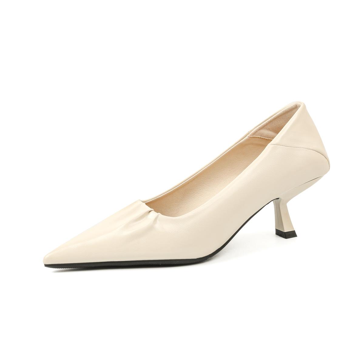 

Весенние туфли-лодочки с острым носком, не утомляющие ноги, повседневные универсальные туфли на высоком каблуке, плиссированные модные туфли с открытым верхом в стиле маленькой феи на низком каблуке 35 абрикосовый