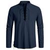 Men's Casual Hippie Style Drawstring Collar Long Sleeve Shirt Cotton Linen Blend Lightweight Comfortable Top for Everyday Wear