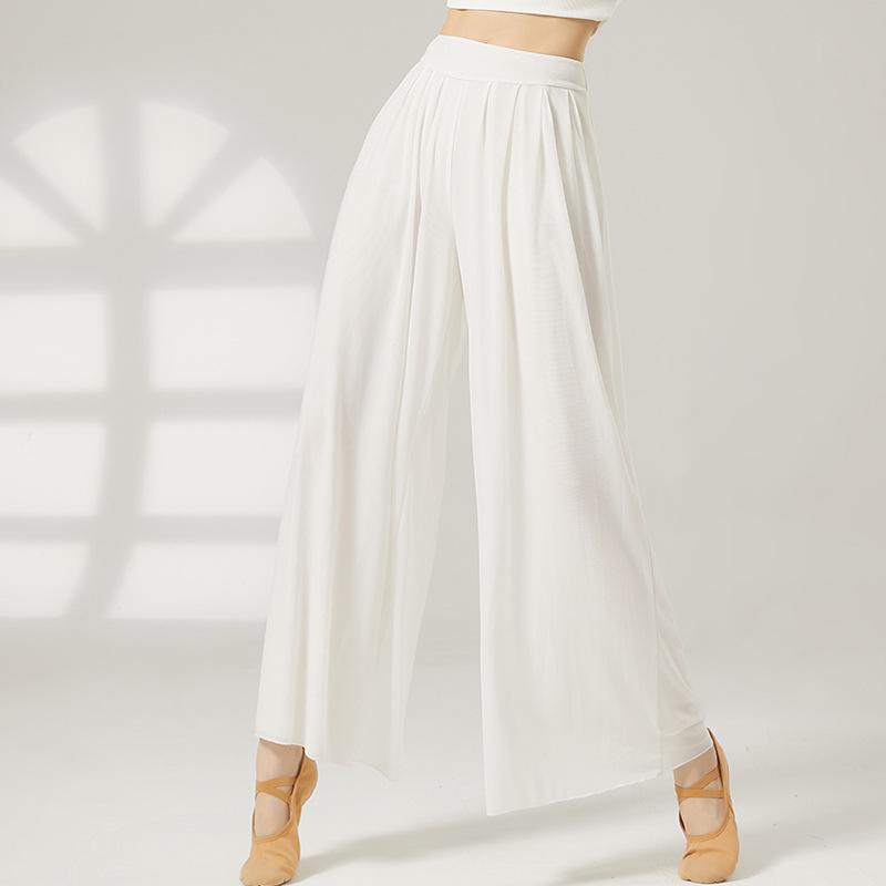 

Women Classical Dance Practice Pants Professional Teacher Gauze Yoga Dance Pants High Waist Wide Legs Flowing Fairy Costume M белый