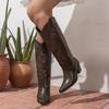 Eilyken Autumn Winter Vintage Embroidery Pointed Toe Women Knee-High Boots Fashion Low Heels Shoes Long Botas De Mujer