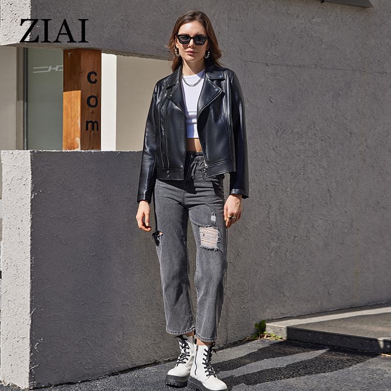 ziai New Spring Women Faux Leather Jacket Casual PU Loose Motorcycle Jackets Female Streetwear Oversized Korean Coat ZP-30040
