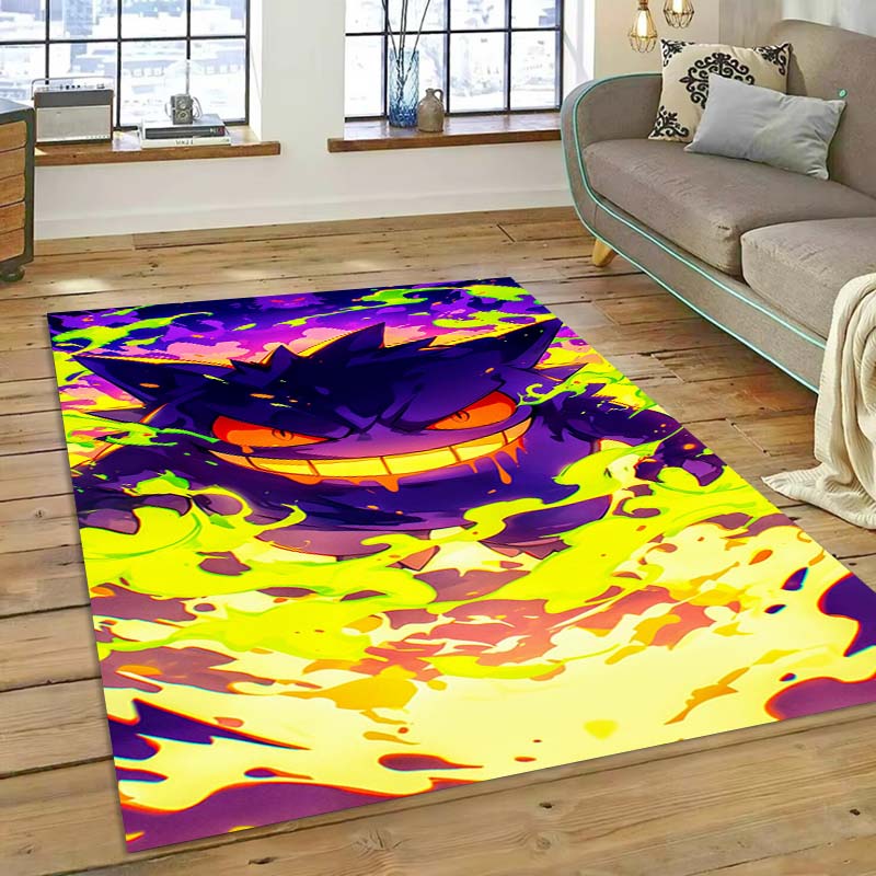 New ModelPokémon Gengar Themed XXL Rug Cool Gengar Patterns with Vivid Colors Dynamic Styles Designs Soft Floor Mat for Bedroom
