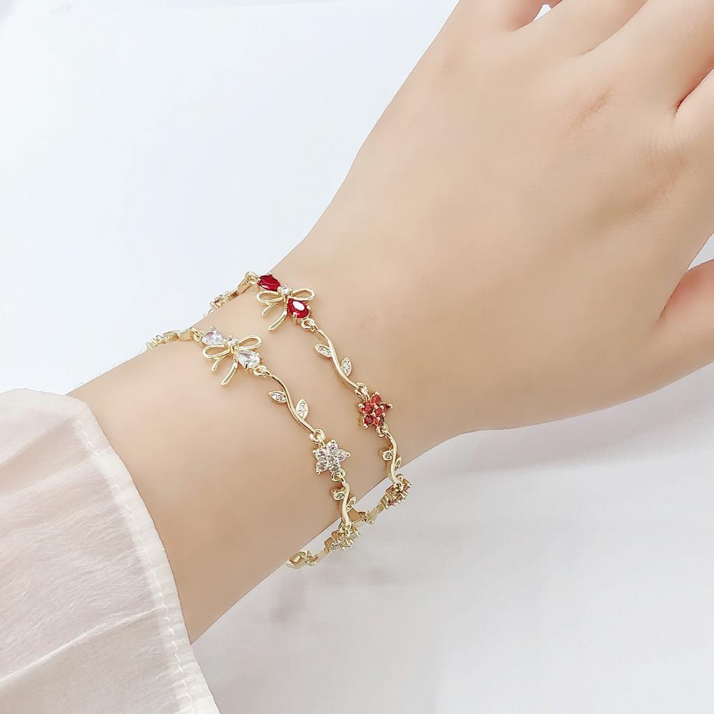 Hot Sale Rhinestone Bowknot Floral Bracelet Gold Plated Crystal Flower Vine Bracelet Fashion Wedding Party Jewelry Gift for Her