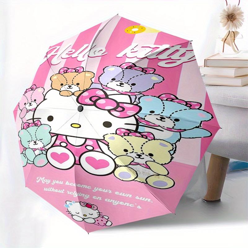 Hello Kitty,Teddy Bears Automatic Folding Umbrella-Simple 8-Rib Design, Bright Cartoon Pattern, Durable Iron Frame, Suitable For Travel, Out