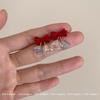 2024 D Retro Wine Red Velvet Rose Pearl Earrings: Hong Kong Style, Autumn/Winter Trend